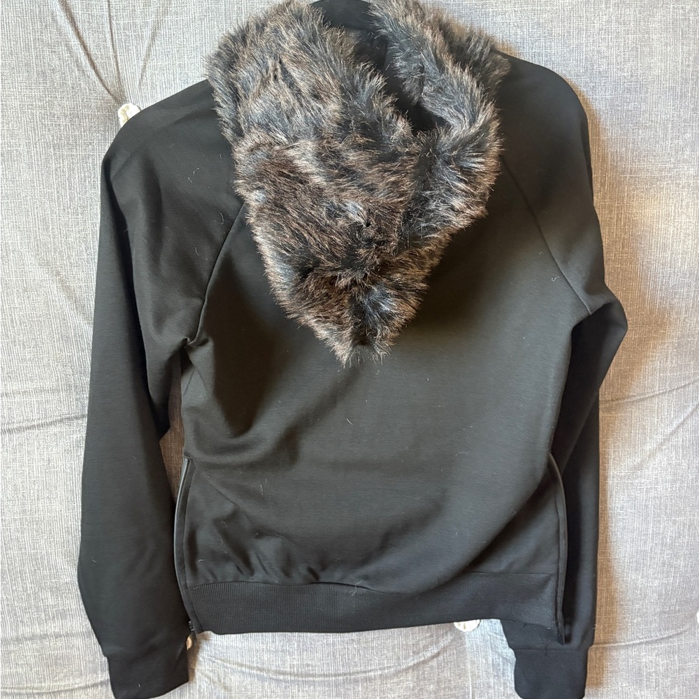 RIFLESSI WOMENS HOODIE BLACK With Brown Fur  - Size Small NEW With Tags